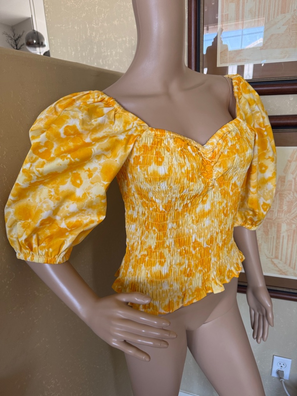 Open Edit Smocked Summer Top sz L